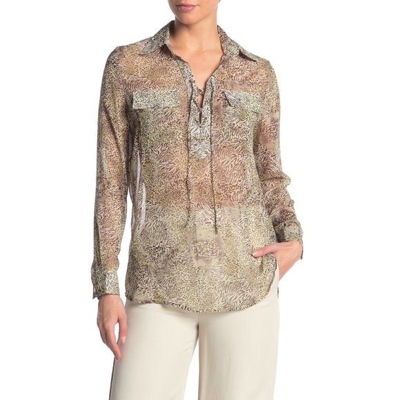NWT Nordstrom Vertigo Animal Print Lace-Up Blouse - Picture 1 of 2
